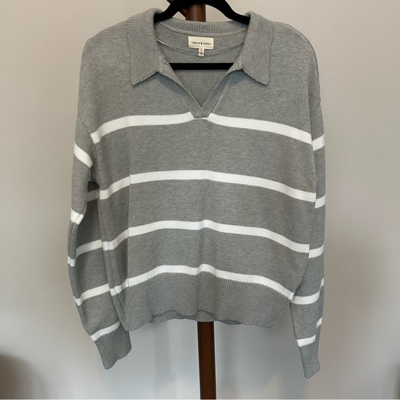 Thread & Supply Women's Striped Lotus Sweater - Gray and White Small NWOT - Picture 3 of 6